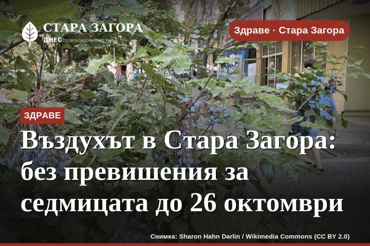 Въздухът в Стара Загора: без превишения за седмицата до 26 октомври
